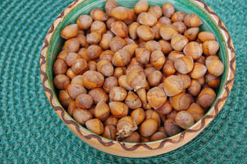 seeds background with hazelnuts in shells