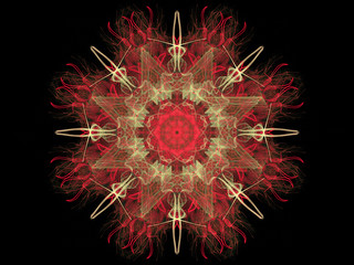 Digital abstract fractal pattern red star on black background