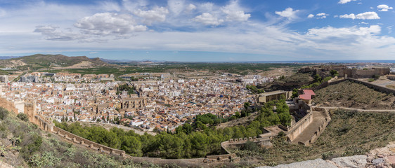 Panorama view of the town of Sagunto from the roman castle fortification near Valencia, Spain