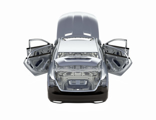 Obraz na płótnie Canvas body car with no wheel without shadow back view on white backgro