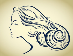 Woman hair style silhouette. Female fashion profile. Vector illustration. Isolated vector girl.