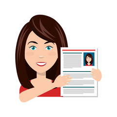businesswoman with curriculum vitae vector illustration design
