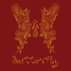 Vector pattern. Mehendi gold butterfly.
