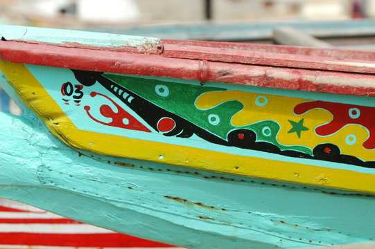 Colorful Decorations On Pirogue Boat