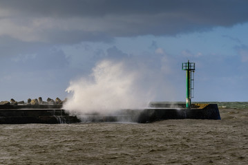 Autumn stormy seascape from Darlowo in Poland. Baltic sea.