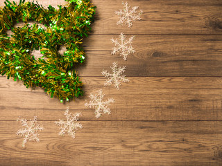 Christmas decorations on wood board background