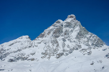 Beautiful view of the snow-covered mountain Matterhorn from Italy side