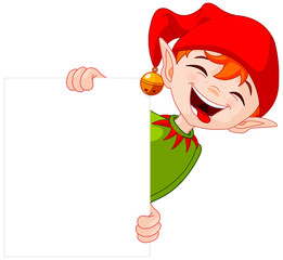 Christmas Elf Holds Sign/ Illustration of a cute Christmas elf holding a sign