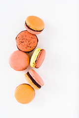 French macarons with chocolate ganache in pastel colors