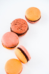French macarons with chocolate ganache in pastel colors