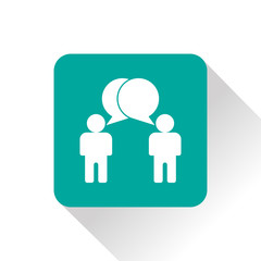 Two people talking flat icon. Vector dialog illustration.