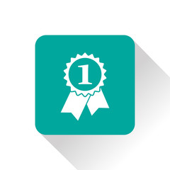 First prize badge with ribbons vector flat icon