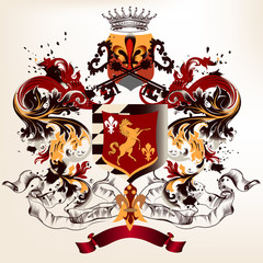 Heraldic design in vintage style with shield, crown and ornament