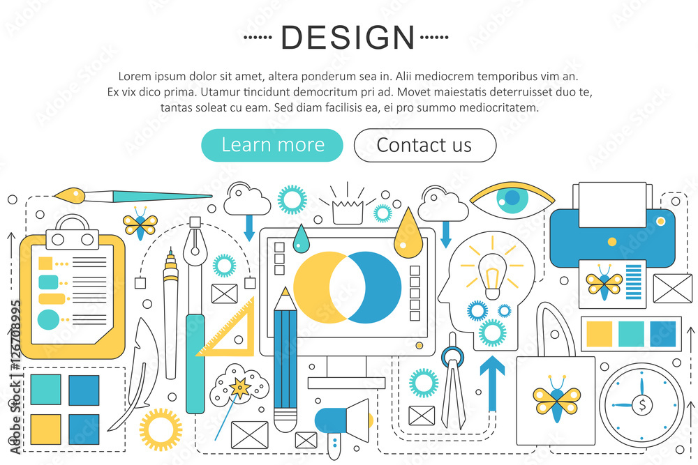 Aufkleber Vector elegant thin flat line Design and Art concept. Website header banner elements layout. Presentation, flyer and poster.