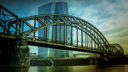 The new European Central Bank Headquarters near a bridge 