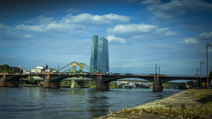 Obraz premium The new European Central Bank Headquarters near a bridge 