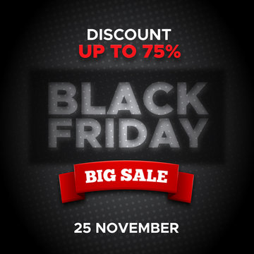 Black Friday promo vector background. Retail promotion banner design with red ribbon for discount offer or final clearance on holiday sales season.