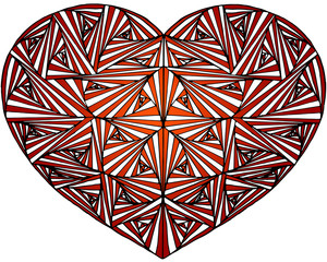 Zentangle hand drawn decorative heart made with paradox tangle, colored with gradient red. Zen tangle style art. - obrazy, fototapety, plakaty