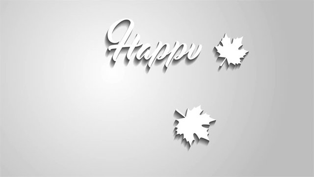 4K Thanksgiving greeting card with Happy Thanksgiving animation lettering text. Ifinity loop thanksgiving card. White text. Gray background. Animate shadows.