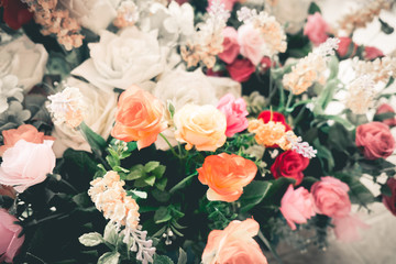 Close up colorful bunch of beautiful flowers.Vintage or retro tone