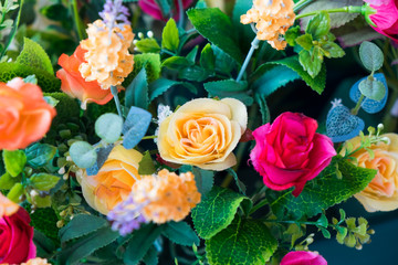 Close up colorful bunch of beautiful flowers.Vintage or retro tone
