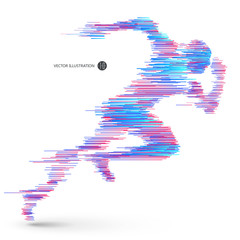 Running people, composed of colored lines.
