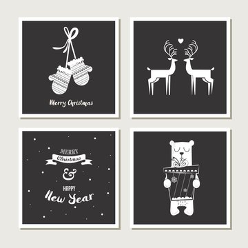set of vintage greeting cards for christmas. black nd white