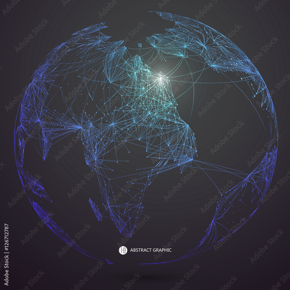 Sticker world map point, line, composition, representing the global, global network connection,international