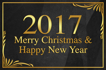 Fototapeta premium Merry Christmas and Happy New Year 2017 gold word on black wrink