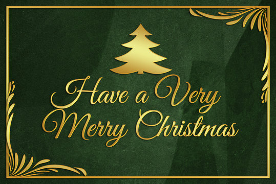 Have a very Merry Christmas gold word on green wrinkled paper ba