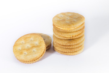 Crackers on white background