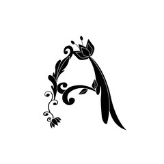 letter A font in floral black and white
