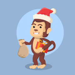 monkey holding christmas present