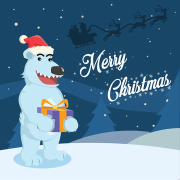 polar bear holding christmas present