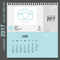 2017 Calendar planner vector design, monthly calendar template f