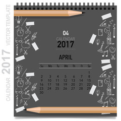 2017 Calendar planner vector design, monthly calendar template f
