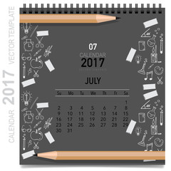 2017 Calendar planner vector design, monthly calendar template f