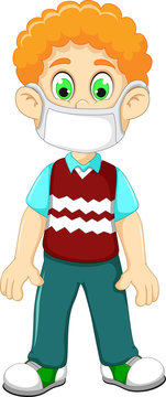 cute Boy cartoon wearing breath mask for protect a respiratory disease