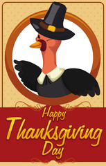 Naklejka premium Mischievous Turkey with Pilgrim Hat Winking at you in Thanksgiving, Vector Illustration
