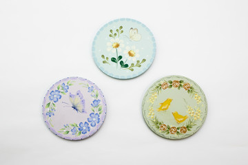 Margaret, Butterfly and Chick Drawing on Drink Coaster, Tole and