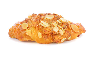 Croissant with almond on a white background