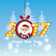 Funny santa happy new year 2017. Christmas Vector illustration.