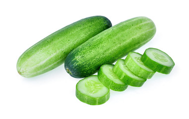 green fresh cucumber isolated on white background.