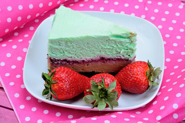 part of cake mousse with strawbeery