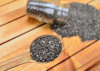 chia seed in spoon on table