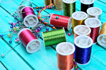 sewing thread on table