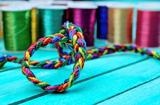 vibrant color thread on table