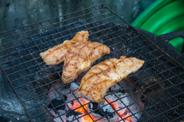 Meat gilled in cooking concept.