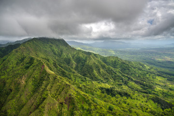 Stunning aerial view of spectacular jungles, Kauai, Hawaii