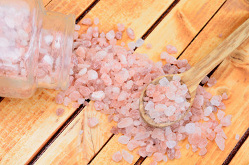 pink salt on table